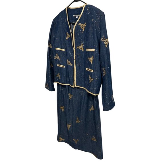 Vintage Howard Wolf Sport Blue Gold Two Piece Denim Dress Jacket Set Sz Large - Picture 3 of 13